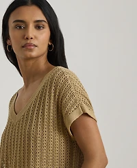 Lauren Ralph Petite V-Neck Open-Knit Sweater