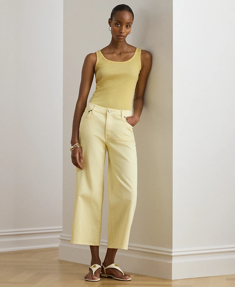Lauren Ralph Lauren Petite Yellow Rib-Knit Scoop Neck Stretch Tank Top