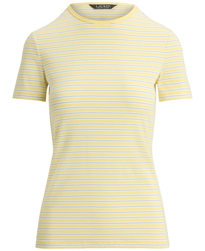 Lauren Ralph Petite Striped Rib-Knit Stretch Crewneck T-Shirt