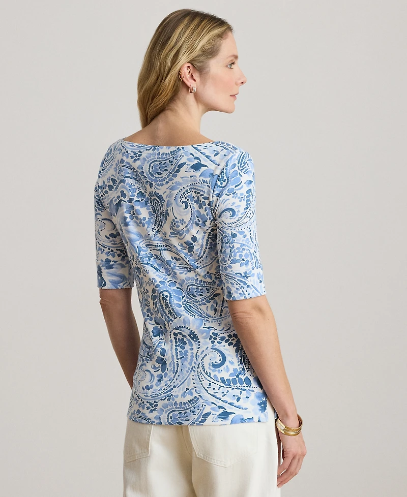 Lauren Ralph Petite Paisley-Print Boat Neck T-Shirt