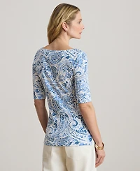 Lauren Ralph Petite Paisley-Print Boat Neck T-Shirt