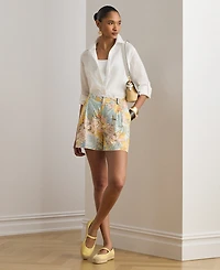 Lauren Ralph Petite Floral-Print Pleated Pull-On Shorts
