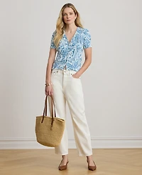 Lauren Ralph Petite Paisley-Print Cable-Knit V-Neck Cardigan