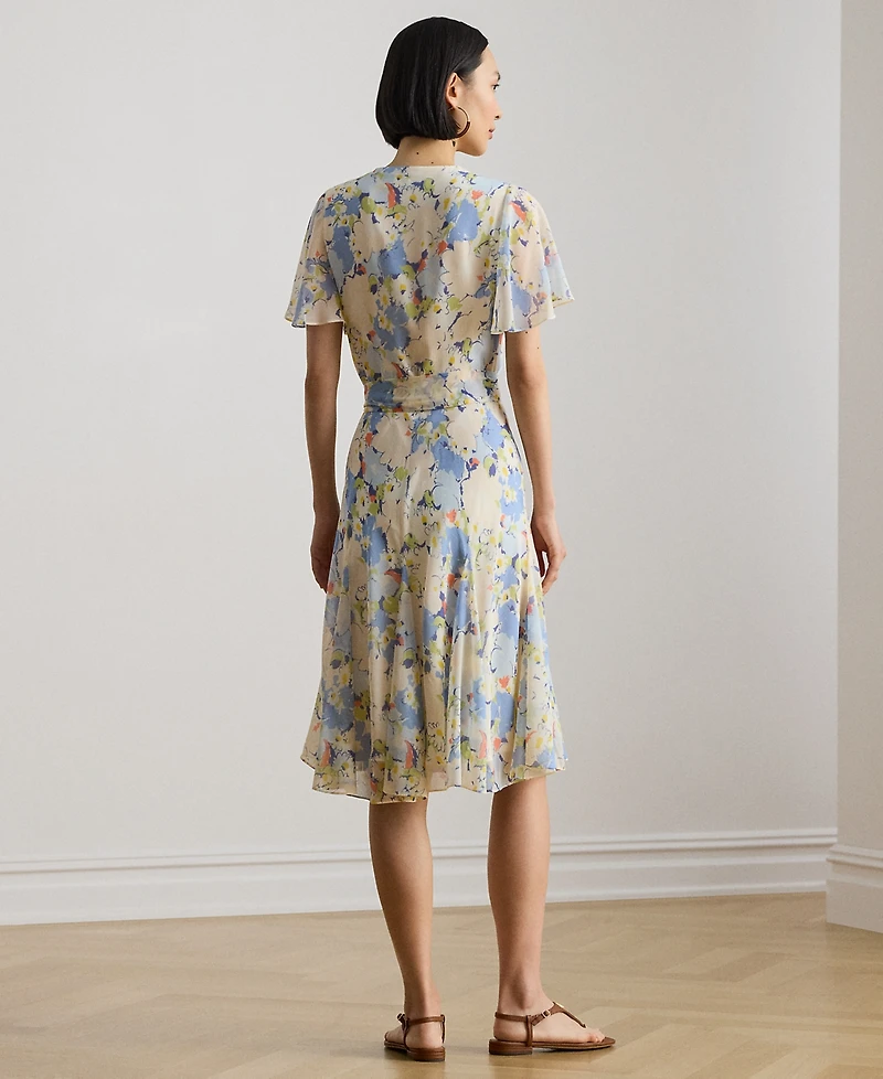 Lauren Ralph Petite Floral-Print Surplice V-Neck Fit-and-Flare Dress