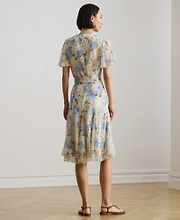 Lauren Ralph Petite Floral-Print Surplice V-Neck Fit-and-Flare Dress