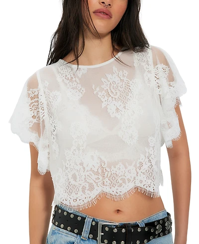 Free People Women's Lunar Ash Boat Neck Lace Top