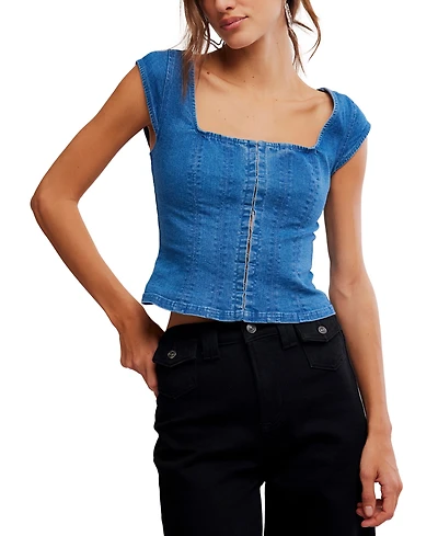 Free People Women's Marilyn Denim Square Neck Corset Top