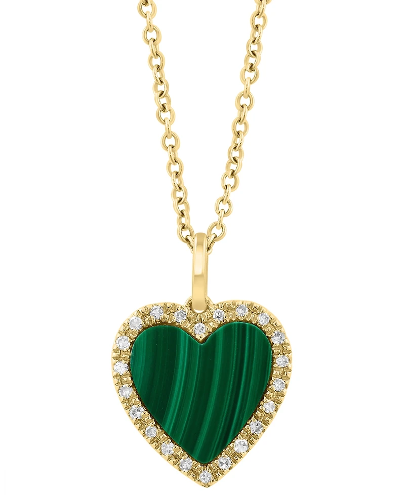 Effy Collection Malachite & Diamond (1/20 ct. t.w.) Heart Pendant Necklace in 14k Yellow Gold