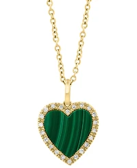 Effy Collection Malachite & Diamond (1/20 ct. t.w.) Heart Pendant Necklace in 14k Yellow Gold