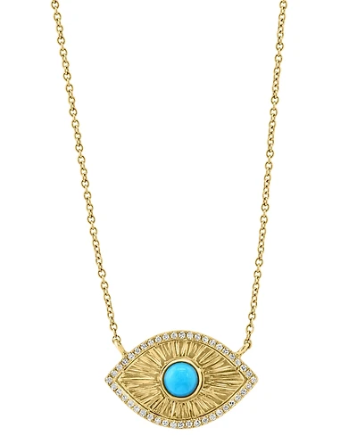 Effy Collection Diamond (1/8 ct. t.w.) and Turquoise Necklace in Gold Over Sterling Silver