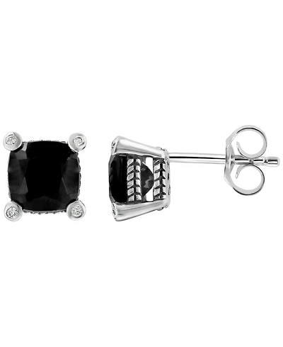 Effy Collection Diamond (1/20 ct. t.w.) and Onyx Earrings in Sterling Silver