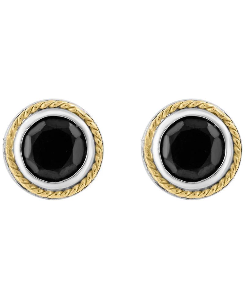 Effy Collection Onyx (5mm) Earrings in Sterling Silver with 18k Yellow Gold