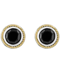 Effy Collection Onyx (5mm) Earrings in Sterling Silver with 18k Yellow Gold