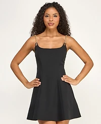 Seni & Cade Juniors' Scoop Neck Chain-Link Straps Flared Dress