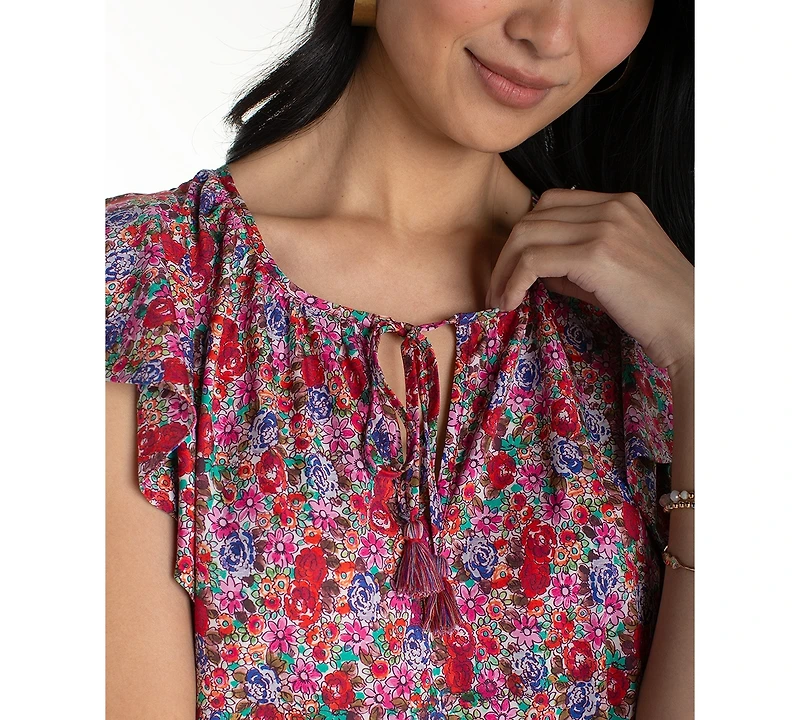 Liverpool Los Angeles Women's Flutter-Sleeve Peplum Top