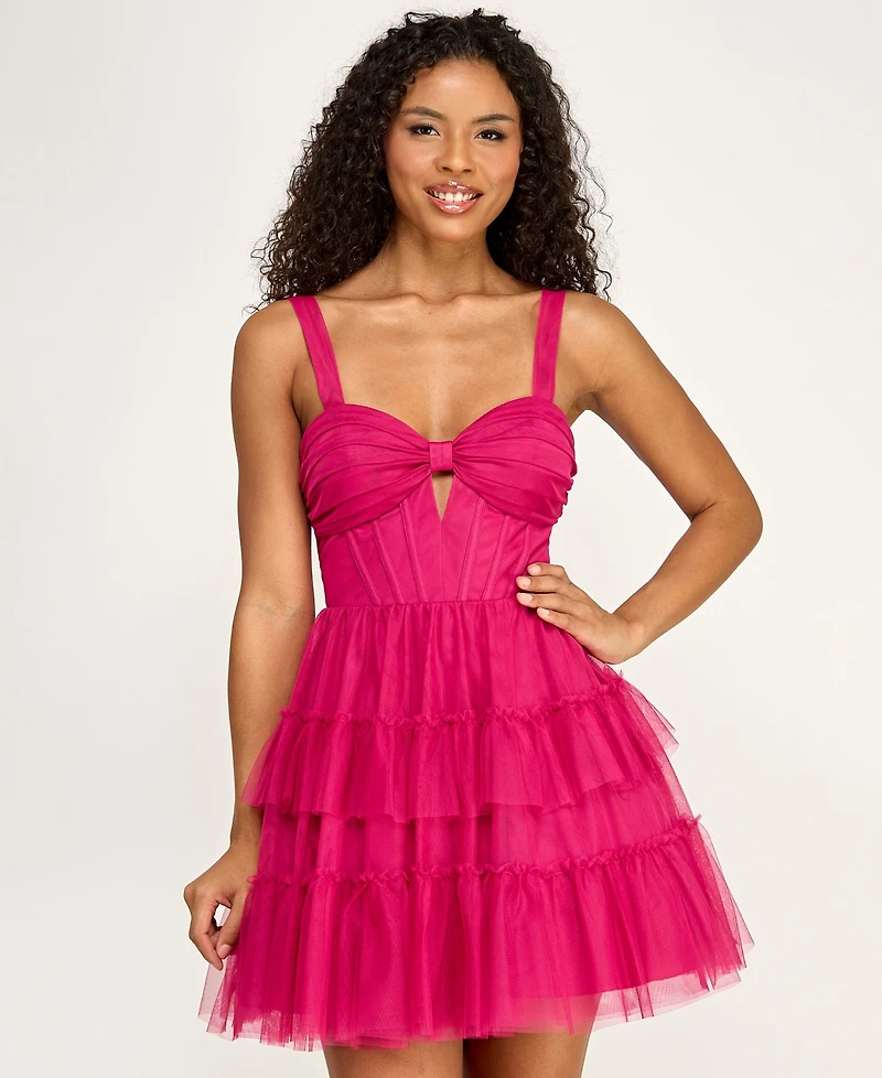 Seni & Cade Juniors' Sweetheart Neck Tiered Skirt Dress