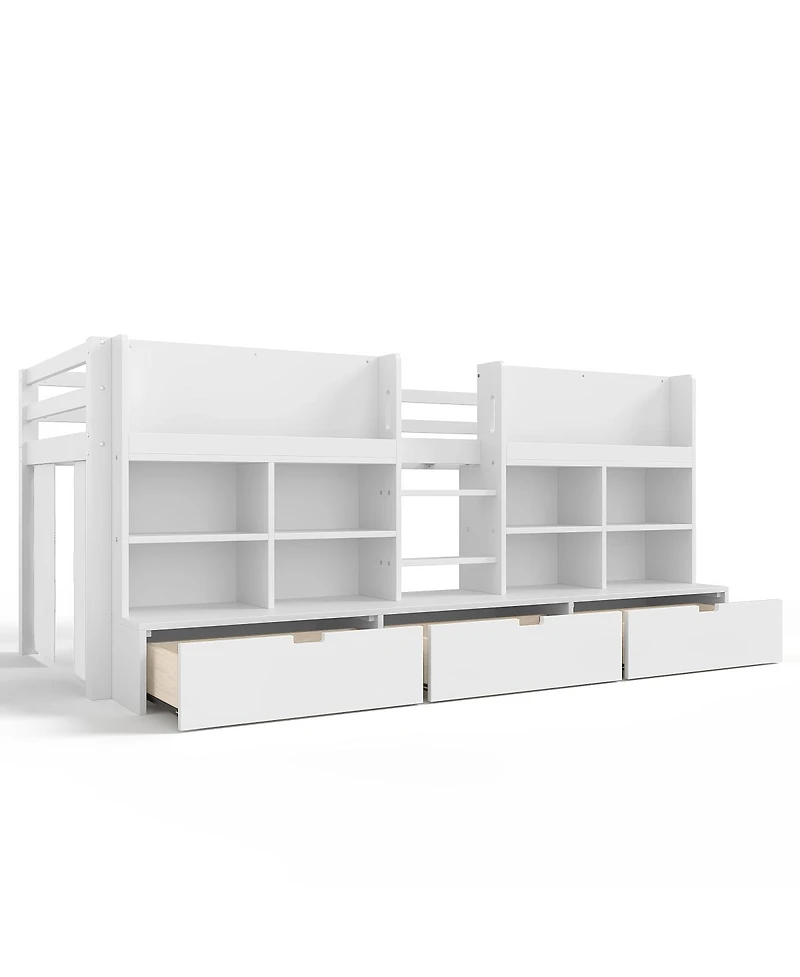 Streamdale Furniture Twin Xl Loft Bed with Multi-Storage Shelves & Curtain