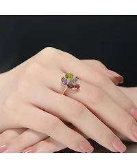 Stylish Sterling Silver 18K Rose Gold Plated with Multi-color Cubic Zirconia Top Ring