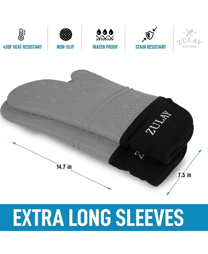 Zulay Kitchen Non Slip Grip Oven Mitts Heat Resistant - Long Protective Oven Gloves