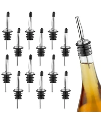 Stainless Steel Liquor Bottle Pourers with Rubber Dust Caps - 12 Pack