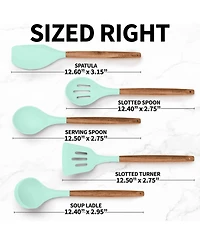 5 Piece Silicone Utensils Set with Authentic Acacia Wood Handles