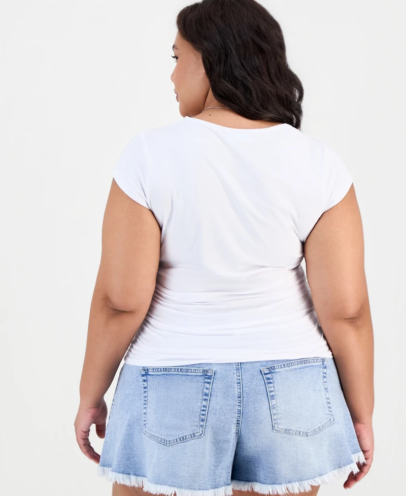 Full Circle Trends Trendy Plus Yummy Ruched Square-Neck Shrug Top