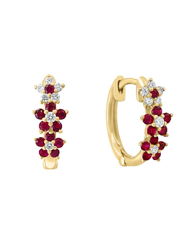 Lali Jewels Ruby (1/3 ct. t.w.) & Diamond (1/8 Extra-Small Hoop Earrings 14k Yellow Gold, 0.15" (Also Available White Gold)