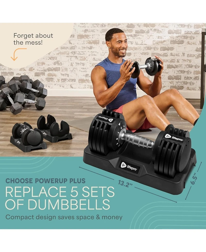 LifePro Adjustable Dumbbell Set or Single – Quick-Change Hand Weights, 25lb & 90lb Options – Space-Saving Dumbbells for Home Gym Strengt