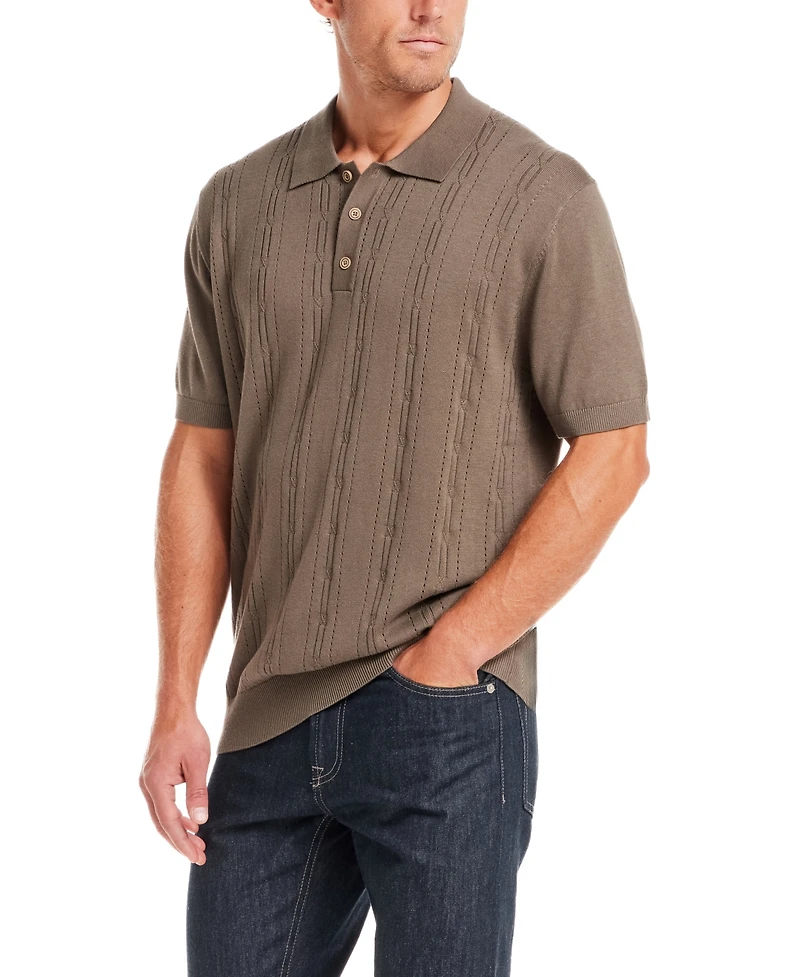 Weatherproof Vintage Men's Regular-Fit 100% Cotton Pointelle Sweater-Knit Polo Shirt