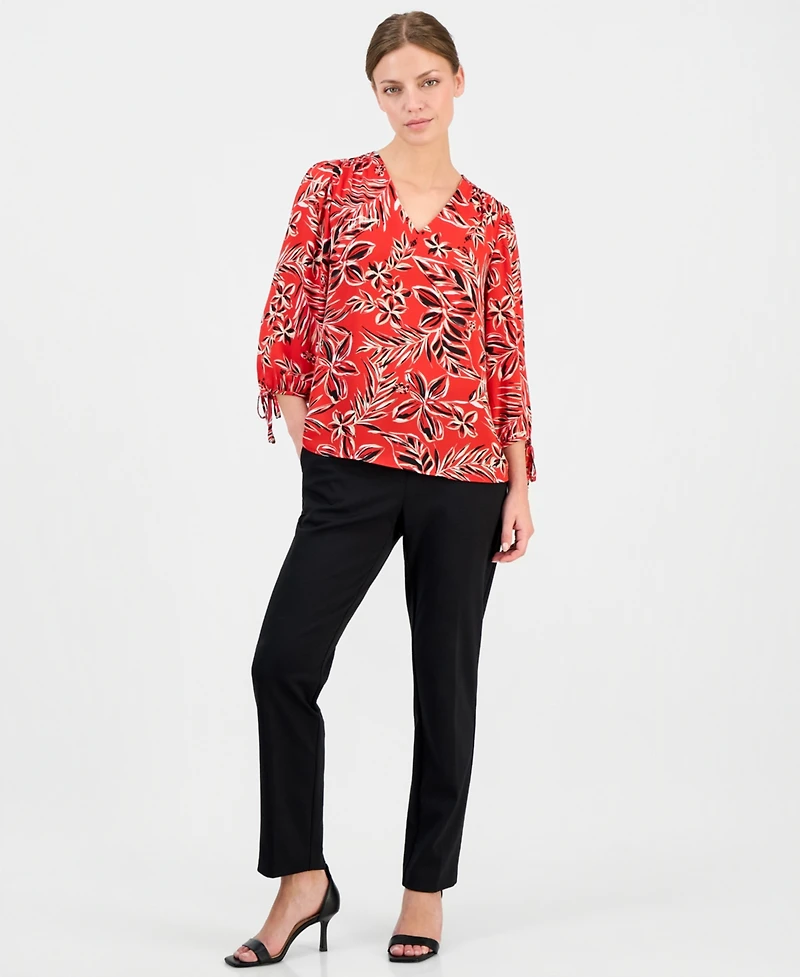 Anne Klein Essentials Petite Printed 3/4-Sleeve Top