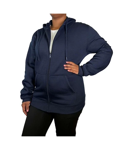 Galaxy By Harvic Women's Blue Ice Loose Fit Super Heavyweight Fleece Lined Full-Zip Hoodie
