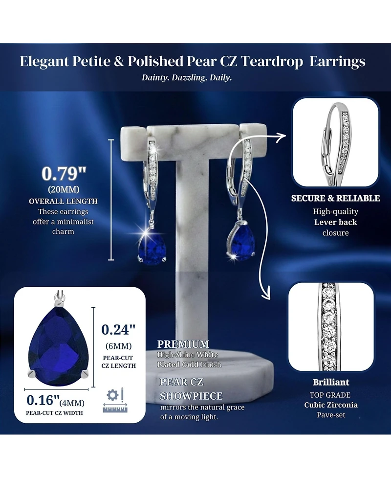 Sterling Silver Cubic Zirconia Teardrop Leaver back Earrings