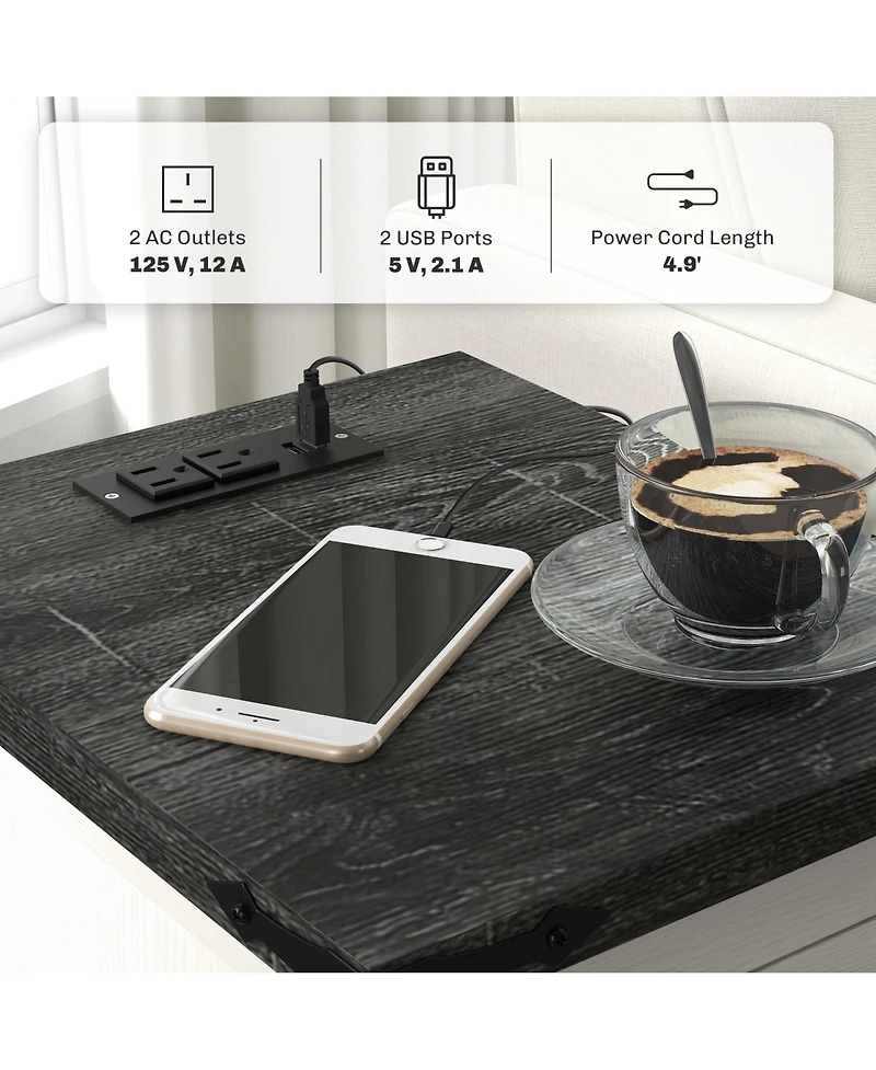 Homcom End Table with Charging Station and Usb Ports,