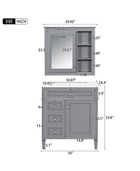 Sillysis 30'' Bathroom Vanity Set with Mirror Cabinet, Solid Wood & Mdf, Soft Close Drawers, Ample Storage for Modern Bathrooms