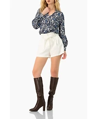 Ivonne Women's Long Sleeve Paisley V-Neck Blouse