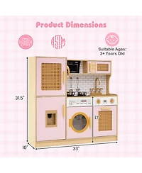 Mecale Kids Wooden Kitchen Playset with Realistic Lights & Sounds, Fun Interactive Toy