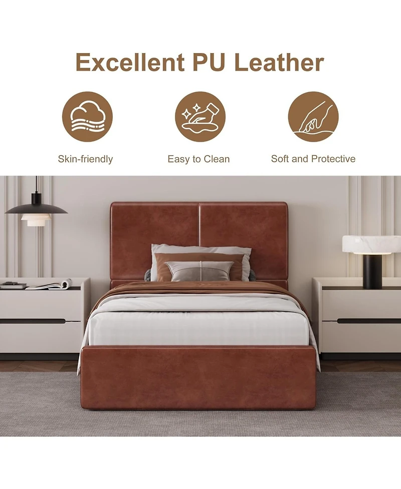 gaomon Platform Bed Frame with 2 Storage Drawers, Faux Leather Low Profile Bed Base with Wood Slat Support, No Box Spring Needed, Easy Assembly