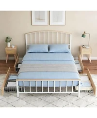 Gaomon Metal Platform Bed Frame With Headboard 4 Large Storage Drawers Noise Free