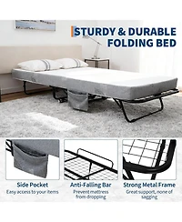 gaomon Folding Bed with Mattress, 75" x 38" Folded Bed with 5 Memory Foam Mattress and Sturdy Metal Frame, Rollaway Guest Beds on Wheels for