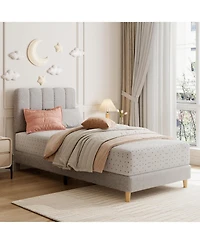 gaomon Boucle Twin Xl Bed Frame with Wave Headboard - Upholstered Platform Bed for Girls & Kids, Wood Slat Support, No Box Spring Needed