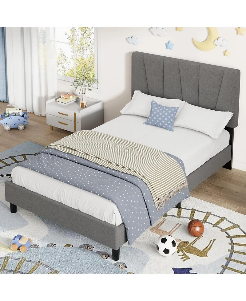 gaomon Twin Xl Platform Bed Frame with 3-Level Adjustable Headboard, Linen Upholstered Bedframe with Noise-Free Slats, Mattress Foundation