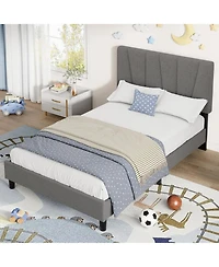gaomon Twin Xl Platform Bed Frame with 3-Level Adjustable Headboard, Linen Upholstered Bedframe with Noise-Free Slats, Mattress Foundation