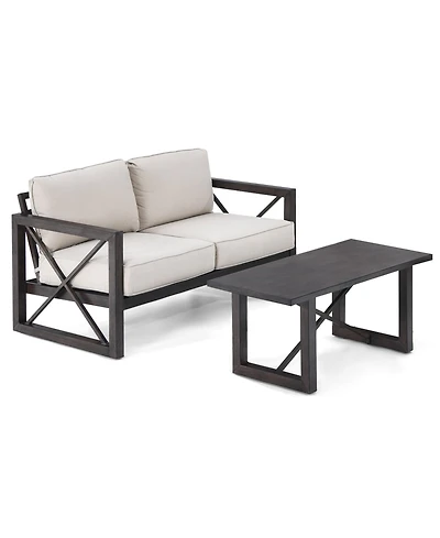 Gymax 2PCS Patio Loveseat & Table Set Cushioned Outdoor Conversation Furniture Set