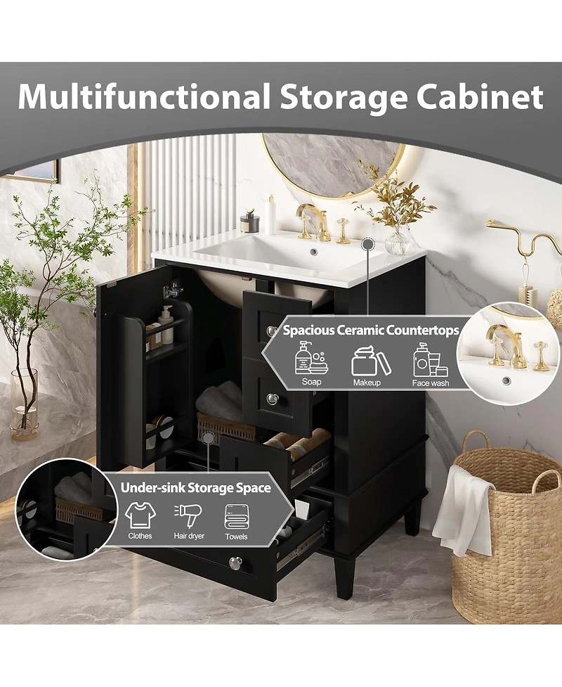 Sillysis 24" Bathroom Vanity with Sink, Modern Multi-Drawer Storage Soft Close, Easy Assembly for Small Spaces