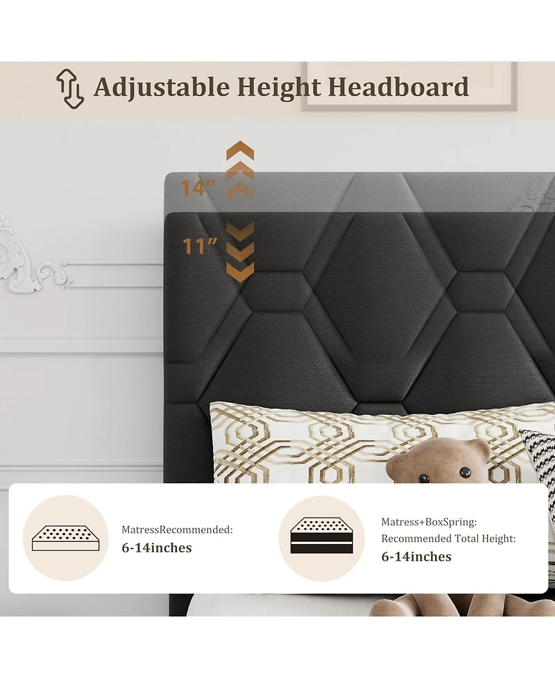 gaomon Grey Twin Bed Frame with Upholstered Headboard