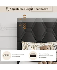 gaomon Grey Twin Bed Frame with Upholstered Headboard