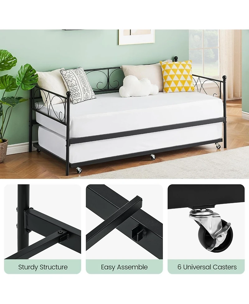 gaomon Daybed with Trundle, Modern Metal Daybed with Classic Headboard, Steel Slat Support Sofa Bed for Bedroom, Living Room, Guest Room