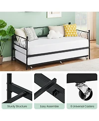 gaomon Daybed with Trundle, Modern Metal Daybed with Classic Headboard, Steel Slat Support Sofa Bed for Bedroom, Living Room, Guest Room