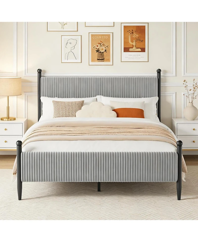 gaomon Bed Frame with Velvet Headboard