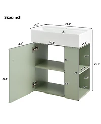 Sillysis Floating Bathroom Vanity with Ceramic Sink, Right Side Storage, Soft Close, Modern Wall Mounted Cabinet